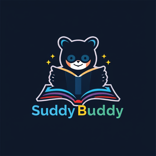 Professional logo design. logo studdyBuddy with human reading book , modern fuutistic looking