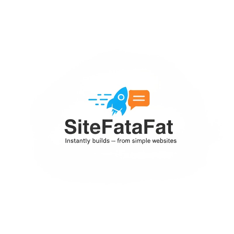 Create a clean, modern logo for “SiteFataFat” — a platform that instantly builds websites from simple English prompts. The logo should feel fast, smart, and approachable. Use vibrant yet professional colors (like electric blue, orange, or teal). Include an icon that represents speed or simplicity — such as a lightning bolt, rocket, or chat bubble. The style should be minimal, tech-friendly, and suitable for both app and website use.