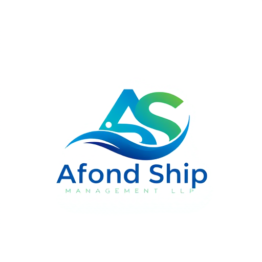 Professional logo design. "An abstract logo for 'Afond Ship Management LLP' that visually represents both the shipping industry and the act of recruitment. The design could feature dynamic, fluid lines that suggest both waves and a journey or career path. Integrate the letters 'A' and 'S' from the company name into the abstract shape. The color scheme should be vibrant blues and greens to represent the ocean and growth."
