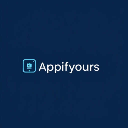 Professional logo design. "A clean, professional, and elegant logo for 'Appifyours'. The concept is to represent the effortless creation of a mobile app from an existing online store. The logo could be a simple geometric shape, like a square or a circle, that contains an icon. The icon should be a subtle nod to both a browser's window and a mobile app icon, with a gentle flow or transformation between the two. The design should feel tech-forward and innovative. The color scheme should be sophisticated, using a deep navy blue, a light sky blue, and white. The overall aesthetic should be professional and minimalist, with a focus on negative space to create a striking and memorable design."
