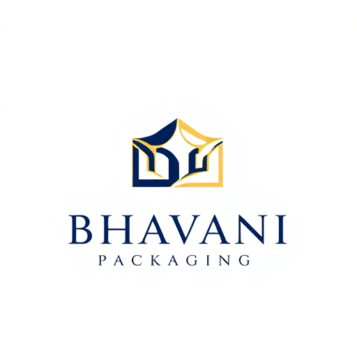 Professional logo design. Minimalist for a packaging design company named "Bhavani Packaging": A stylized "B" seamlessly integrated with a subtle outline of a box or a folded sheet, representing creation and structure. Clean, modern, and sophisticated. Navy blue and gold, with touches of crisp white. Sans-serif, geometric font, with slightly rounded edges. Art Deco influence for elegance and timelessness, combined with a modern, geometric sensibility. Abstract geometric shapes forming a clean and abstract symbol. White background.
