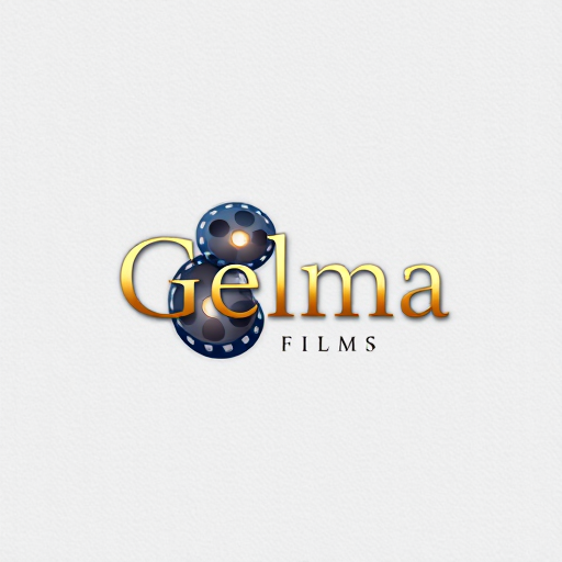 Professional logo design. Pictorial for a film production company named "Gelma Films": A stylized film reel with subtle, abstract light flares, a sophisticated palette of deep blues, golds, and muted grays, and a modern, elegant sans-serif typeface. Design with a cinematic and artistic influence, focusing on a clean, memorable, and impactful visual execution, on a subtle textured background.