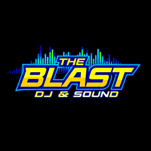 Professional logo design. a high-energy DJ and sound company named "The Blast DJ & Sound": Abstract sound wave forming a stylized 'B' or 'S', vibrant electric blue and sharp yellow, bold sans-serif font with subtle angular cuts. Design with a modern, futuristic influence and a sleek, dynamic style direction, incorporating subtle glowing effects on the sound wave, and a clean, solid background.