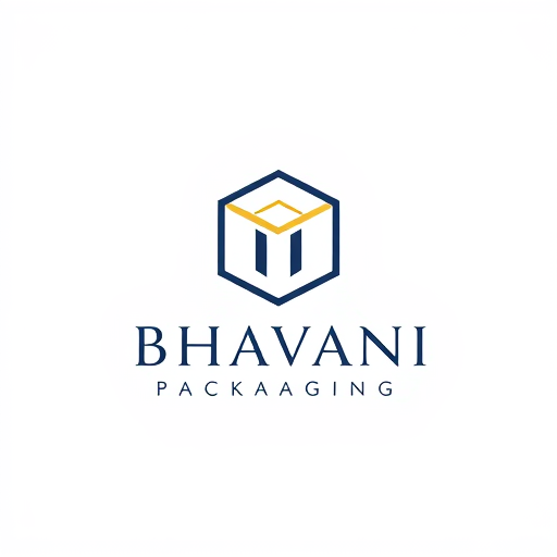 Professional logo design. Minimalist for a packaging design company named "Bhavani Packaging": A stylized "B" seamlessly integrated with a subtle outline of a box or a folded sheet, representing creation and structure. Clean, modern, and sophisticated. Navy blue and gold, with touches of crisp white. Sans-serif, geometric font, with slightly rounded edges. Art Deco influence for elegance and timelessness, combined with a modern, geometric sensibility. Abstract geometric shapes forming a clean and abstract symbol. White background.