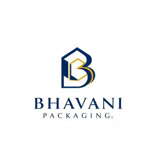 Professional logo design. Minimalist for a packaging design company named "Bhavani Packaging": A stylized "B" seamlessly integrated with a subtle outline of a box or a folded sheet, representing creation and structure. Clean, modern, and sophisticated. Navy blue and gold, with touches of crisp white. Sans-serif, geometric font, with slightly rounded edges. Art Deco influence for elegance and timelessness, combined with a modern, geometric sensibility. Abstract geometric shapes forming a clean and abstract symbol. White background.