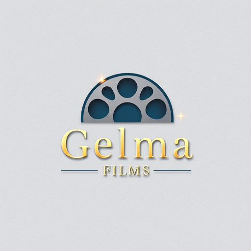 Professional logo design. Pictorial for a film production company named "Gelma Films": A stylized film reel with subtle, abstract light flares, a sophisticated palette of deep blues, golds, and muted grays, and a modern, elegant sans-serif typeface. Design with a cinematic and artistic influence, focusing on a clean, memorable, and impactful visual execution, on a subtle textured background.