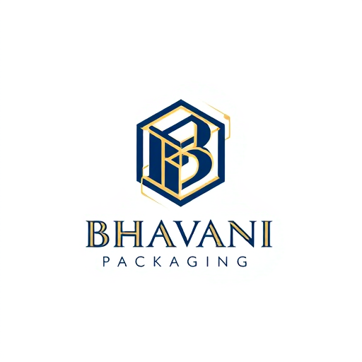 Professional logo design. Minimalist for a packaging design company named "Bhavani Packaging": A stylized "B" seamlessly integrated with a subtle outline of a box or a folded sheet, representing creation and structure. Clean, modern, and sophisticated. Navy blue and gold, with touches of crisp white. Sans-serif, geometric font, with slightly rounded edges. Art Deco influence for elegance and timelessness, combined with a modern, geometric sensibility. Abstract geometric shapes forming a clean and abstract symbol. White background.