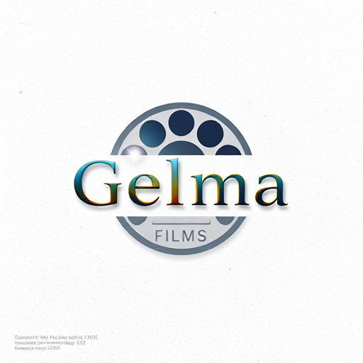 Professional logo design. Pictorial for a film production company named "Gelma Films": A stylized film reel with subtle, abstract light flares, a sophisticated palette of deep blues, golds, and muted grays, and a modern, elegant sans-serif typeface. Design with a cinematic and artistic influence, focusing on a clean, memorable, and impactful visual execution, on a subtle textured background.