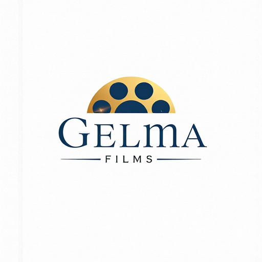 Professional logo design. Pictorial for a film production company named "Gelma Films": A stylized film reel with subtle, abstract light flares, a sophisticated palette of deep blues, golds, and muted grays, and a modern, elegant sans-serif typeface. Design with a cinematic and artistic influence, focusing on a clean, memorable, and impactful visual execution, on a subtle textured background.