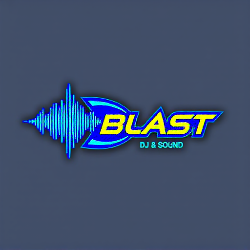 Professional logo design. a high-energy DJ and sound company named "The Blast DJ & Sound": Abstract sound wave forming a stylized 'B' or 'S', vibrant electric blue and sharp yellow, bold sans-serif font with subtle angular cuts. Design with a modern, futuristic influence and a sleek, dynamic style direction, incorporating subtle glowing effects on the sound wave, and a clean, solid background.