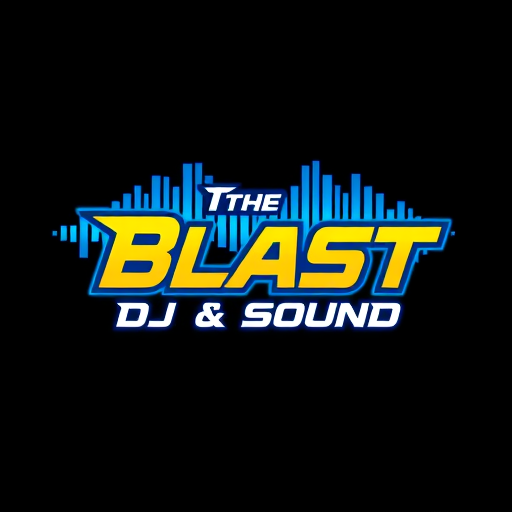 Professional logo design. a high-energy DJ and sound company named "The Blast DJ & Sound": Abstract sound wave forming a stylized 'B' or 'S', vibrant electric blue and sharp yellow, bold sans-serif font with subtle angular cuts. Design with a modern, futuristic influence and a sleek, dynamic style direction, incorporating subtle glowing effects on the sound wave, and a clean, solid background.