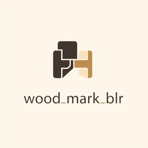 Professional logo design. Pictorial logo for furniture manufacturers named "wood_mark_blr": abstract interlocking shapes forming a stylized chair, representing modularity and design, Warm neutral palette of deep charcoal, creamy off-white, and subtle brushed gold accents, Elegant sans-serif typeface with rounded edges, Bauhaus influence with clean lines and geometric forms, sharp angles softened by subtle curves, a sense of refined craftsmanship, flat design with subtle gradients, transparent background.