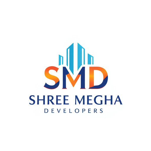 Professional logo design. Generate a monogram with letters SMD. Incorporate the letters to form a building and something like open plots. The logo is for a Real estate company called Shree Megha Developers