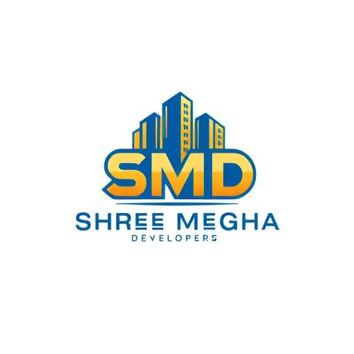 Professional logo design. A professional mascot-style logo for a real estate company named Shree Megha Developers Pvt Ltd. The mascot/icon should creatively integrate the letters SMD into its structure, forming the base or core design of the icon. Incorporate real estate elements such as sleek modern buildings, skyscrapers, or minimal open plot outlines. The design should be clean, bold, and minimal, exuding trust, stability, and premium quality. Use a balanced color palette of blues (trust), golds (luxury), and greens (growth). The overall style should be vector-based, scalable, and branding-ready. The mascot should look modern and authoritative, suitable for a professional real estate brand.