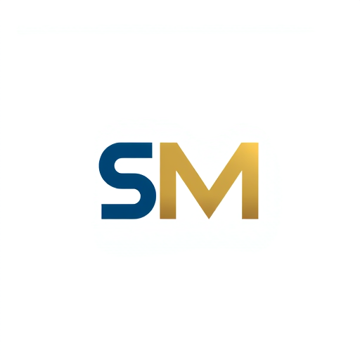 Professional logo design. A modern, minimal mascot-style logo icon combining the letters "S" and "M". The letters should be cleverly shaped to resemble real estate elements: a building, a house , or open plot outline. Clean, geometric lines, professional and premium look, with a balanced color palette (blues, golds, or greens). The design should clearly emphasize trust, growth, and stability while keeping the "SM" readable and integrated into the structure of the real estate symbol.