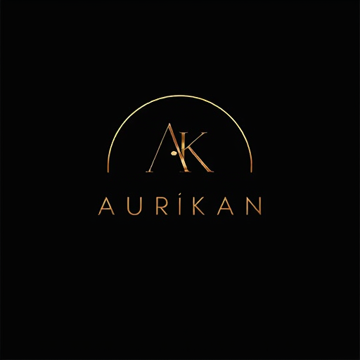 Professional logo design. Create a high-end luxury logo for a premium fragrance brand named “AURÍKAN”.The logo should reflect the sophistication and timeless elegance of global perfume houses like Dior, Chanel, and Tom Ford — minimal, iconic, refined, and powerful.Design a distinctive emblem using a partial circular frame (not a full circle) — such as an open arc, broken ring, or incomplete halo — symbolizing exclusivity and duality. The circle should feel balanced and artistic, not decorative.Inside or integrated with the arc, create a refined monogram combining the letters “A” and “K” in a modern serif or high-fashion typography style. The brand name “AURÍKAN” should appear in elegant uppercase lettering with strong spacing and a luxurious serif font. Emphasize the accented “Í” subtly for uniqueness.Style direction:– Minimal yet bold– Symmetrical and well-balanced– Clean vector logo– Timeless luxury aesthetic– Suitable for perfume bottle engraving and packaging embossingColor palette options:Black and metallic goldDeep charcoal and champagne goldRich purple and rose goldThe logo should look premium, iconic, and globally recognizable.Deliver on a clean background and also show a mockup version on a perfume bottle label.Ultra high resolution, sharp lines, luxury branding presentation.Add subtle luxury detailing inspired by haute couture fashion branding, but keep the design minimal and modern.