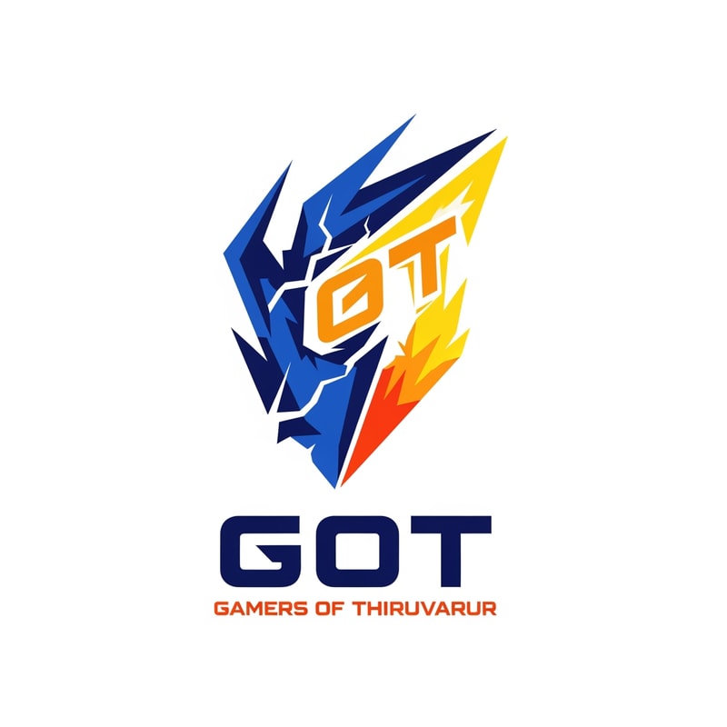 Design a unique esports logo for “GOT – Gamers of Thiruvarur” inspired by gaming culture and Tamil Nadu identity.
Use a bold abstract symbol with lightning or flame energy, subtle regional influence without literal icons.
Sharp geometric vector style, aggressive esports look.
Flat design, minimal colors, professional gaming team logo.
White background, scalable vector logo.