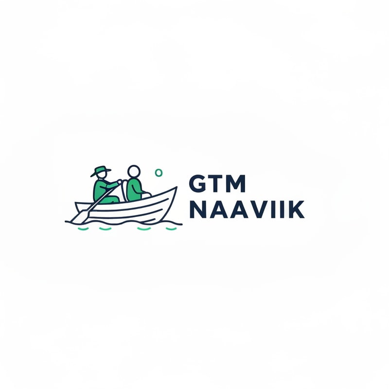 Create a minimal and modern logo for a digital marketing agency named “GTM Naavik”.
Concept: a small elegant boat sailing smoothly on calm water.
In the boat, a Naavik (sailor) is rowing the boat gently, while the customer sits peacefully and relaxed, symbolizing trust, comfort, and smooth completion of work.
The design should give a peaceful, balanced, and confident feeling — showing that GTM Naavik helps clients reach their goals effortlessly.
Style: flat vector, clean lines, minimal details, modern and professional.
Use only two brand colors:

#0A3D62 (deep navy blue) — for trust and depth

#1ABC9C (teal green) — for growth and freshness
Typography: modern sans-serif, simple and neat, text “GTM Naavik” beside or below the icon.
Background: plain white or transparent.
Overall mood: peaceful, trustworthy, growth-oriented, and smooth like calm waves.