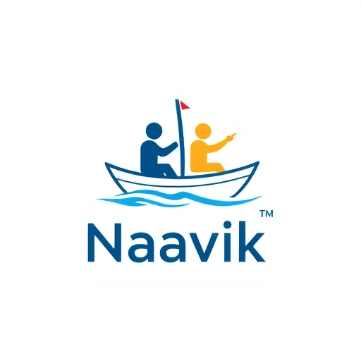 Professional logo design. Logo Prompt (for AI image generation):

A creative, modern logo showing a Naavik (sailor) and a Customer sailing together in the same boat.
The Naavik (sailor) should appear as the main effort-making person — steering, rowing, or managing the sail — while the Customer is calmly guiding or pointing the direction.
The concept should represent collaboration, guidance, and partnership.
Style: minimal, professional, clean lines, inspired by the existing Naavik logo (attached reference).
Use colors and shapes that convey trust, teamwork, and progress — such as blue, white, and soft gold accents.
The design should look great for both digital and print, with a symbol + name layout (where text “Naavik” or your brand name can be added below or beside the icon).
The overall tone should feel forward-moving, purposeful, and human-centered — showing that the Naavik leads with effort while the Customer collaborates to reach success.