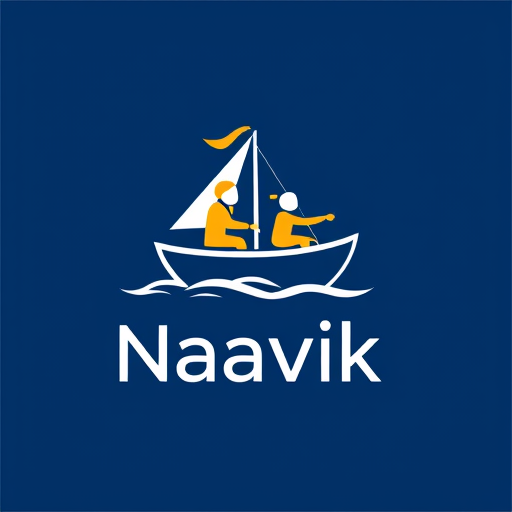 Professional logo design. Logo Prompt (for AI image generation):

A creative, modern logo showing a Naavik (sailor) and a Customer sailing together in the same boat.
The Naavik (sailor) should appear as the main effort-making person — steering, rowing, or managing the sail — while the Customer is calmly guiding or pointing the direction.
The concept should represent collaboration, guidance, and partnership.
Style: minimal, professional, clean lines, inspired by the existing Naavik logo (attached reference).
Use colors and shapes that convey trust, teamwork, and progress — such as blue, white, and soft gold accents.
The design should look great for both digital and print, with a symbol + name layout (where text “Naavik” or your brand name can be added below or beside the icon).
The overall tone should feel forward-moving, purposeful, and human-centered — showing that the Naavik leads with effort while the Customer collaborates to reach success.