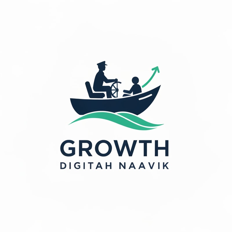 Create a minimal and negative space logo for a digital marketing company named “Growth Naavik.”

Concept:
The logo should creatively combine the ideas of “Growth” and “Naavik” (sailor).
Depict a boat (naav) sailing smoothly on stylized waves, symbolizing growth and progress.
Show a Naavik (sailor) calmly steering the boat and a customer sitting comfortably, representing partnership and trust — the sailor guiding the customer’s journey to success.

Use negative space smartly to form the boat, waves, or growth elements (like an upward wave or subtle arrow).
The overall feel should be professional, peaceful, and inspiring, reflecting creativity and smooth guidance.

Style:

Minimal & Flat Design

Symbolic and Balanced Composition

Clean lines with modern geometry

Peaceful, trustworthy, and creative tone

Emphasize “Growth” through upward motion or wave flow

Color Palette:

Deep Navy Blue (#0A3D62) — for professionalism and trust

Turquoise Green (#1ABC9C) — for growth and creativity

Typography:
Use a clean, sans-serif font for “Growth Naavik,” with the text placed below the icon for balance.