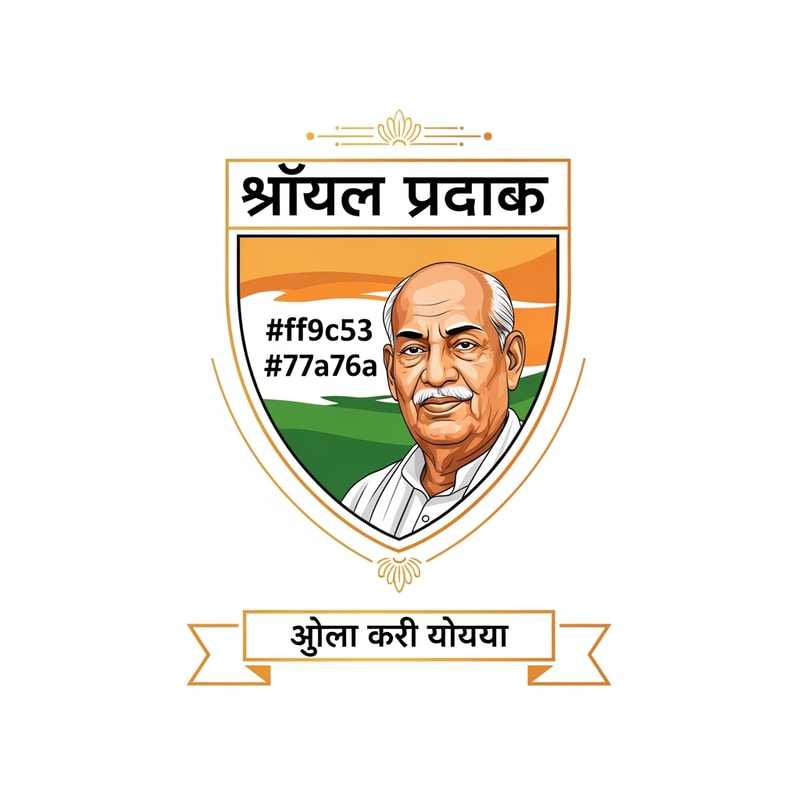 Create a premium vector logo inspired by Indian heritage for "सरदार रथयात्रा". 
The logo should have a royal shield-style shape similar to traditional Indian emblem designs.

Main focus: a realistic illustrated portrait of Sardar Vallabhbhai Patel on the right side, same style as reference (dignified, detailed vector illustration, warm lighting, respectful look).

Color palette strictly:
Primary color: #ff9c53
Secondary color: #77a76a
Use gradients and golden highlights to make it premium.

Important elements:
- Keep the exact Hindi text: "सरदार रथयात्रा"
- Tagline below in ribbon banner: "सरदार आपके द्वार"
- Remove the chariot (rath) completely
- Maintain similar composition and layout as the reference logo
- Clean vector lines, high-end branding style
- Balanced typography with bold Hindi lettering
- Minimal but elegant decorative Indian motifs
- White or light neutral background

Style:
modern + traditional Indian fusion logo, vector, print-ready, ultra high resolution, professional branding, Adobe Illustrator style.

flat vector logo, brand identity, symmetrical composition, minimal shadows, crisp edges, 4k, print ready