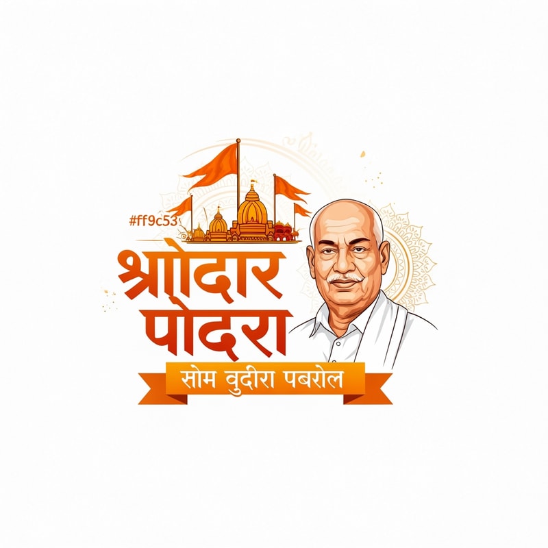 Design a premium vector logo for a cultural Indian event named "सरदार रथयात्रा".

Concept:
The logo should represent a spiritual journey (yatra), heritage, and leadership. 
The design must look grand, traditional, and suitable for a large public event or campaign.

Main focus:
A detailed and dignified vector portrait of Sardar Vallabhbhai Patel on the right side, similar style to the reference image, clean illustration, iconic Indian leader look, warm lighting, respectful expression.

Typography:
Bold Hindi typography for the title:
"सरदार रथयात्रा"

Tagline below in a ribbon banner:
"सरदार आपके द्वार"

Color palette (strictly use only these):
Primary: #ff9c53
Secondary: #77a76a
Use elegant gradients, subtle gold-like highlights, and premium contrast.

Important changes:
- Remove the chariot (rath) icon completely
- Instead add subtle yatra elements like:
  saffron flags, spiritual decorative patterns, Indian cultural motifs
- The logo should feel dynamic like a journey or procession
- Balanced layout similar to the reference design
- Premium event branding quality

Style:
Modern Indian festival logo, clean vector illustration, flat design with soft gradients, professional branding, Adobe Illustrator style.

Output:
Ultra high resolution, print ready, sharp vector logo, white or transparent background, centered composition, crisp edges, minimal clutter.