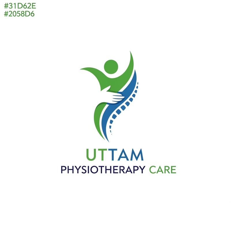 Design a clean, professional, and modern logo for a physiotherapy clinic named “Uttam Physiotherapy Care”.
The logo should clearly represent physiotherapy, physical rehabilitation, healing, movement, and care.
Include human body elements such as a spine, joint, knee, shoulder, or abstract human figure showing motion, recovery, or support.
Use a medical + wellness style, trustworthy and premium look.
Color palette must strictly use:
Green: #31D62E (health, healing, recovery)
Blue: #2058D6 (trust, medical care, professionalism)
Typography should be modern, clean, and readable, suitable for a healthcare brand.
Logo should work well on white background, and be suitable for clinic board, visiting card, website, social media, and uniform printing.
Style: minimal, professional, medical branding, vector logo, flat design, high resolution, no background text, no watermark.