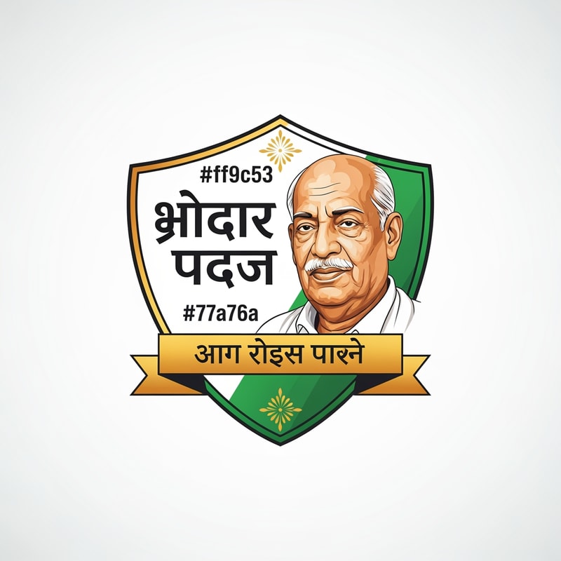 Create a premium vector logo inspired by Indian heritage for "सरदार रथयात्रा".
The logo should have a royal shield-style shape similar to traditional Indian emblem designs.
Main focus: a realistic illustrated portrait of Sardar Vallabhbhai Patel on the right side, same style as reference (dignified, detailed vector illustration, warm lighting, respectful look).
Color palette strictly:
Primary color: #ff9c53
Secondary color: #77a76a
Use gradients and golden highlights to make it premium.
Important elements:
- Keep the exact Hindi text: "सरदार रथयात्रा"
- Tagline below in ribbon banner: "सरदार आपके द्वार"
- Remove the chariot (rath) completely
- Maintain similar composition and layout as the reference logo
- Clean vector lines, high-end branding style
- Balanced typography with bold Hindi lettering
- Minimal but elegant decorative Indian motifs
- White or light neutral background
Style:
modern + traditional Indian fusion logo, vector, print-ready, ultra high resolution, professional branding, Adobe Illustrator style.
flat vector logo, brand identity, symmetrical composition, minimal shadows, crisp edges, 4k, print ready