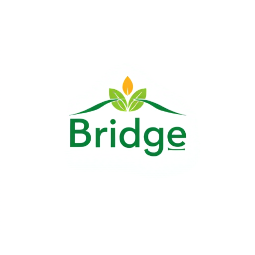 Professional logo design. Logo Design:Create an aesthetic, minimal, and modern logo for a mobile app named 'Bridge'. The app connects farmers to quick-commerce essentials like wheat, milk, and groceries. Design a unique abstract mark that blends the idea of a bridge (connection, trust) with a subtle agricultural element (leaf or wheat line). Use clean geometry, smooth curves, and balanced negative space. Typography: bold, modern sans-serif. The style should be timeless, elegant, and instantly recognizable as a premium brand. Color palette: fresh green with a warm accent (yellow or orange).