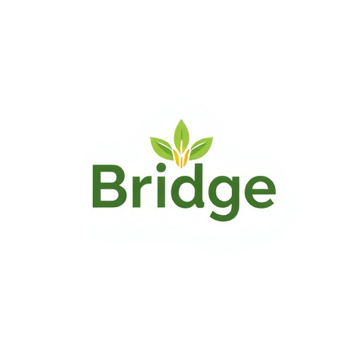 Professional logo design. Logo Design:Create an aesthetic, minimal, and modern logo for a mobile app named 'Bridge'. The app connects farmers to quick-commerce essentials like wheat, milk, and groceries. Design a unique abstract mark that blends the idea of a bridge (connection, trust) with a subtle agricultural element (leaf or wheat line). Use clean geometry, smooth curves, and balanced negative space. Typography: bold, modern sans-serif. The style should be timeless, elegant, and instantly recognizable as a premium brand. Color palette: fresh green with a warm accent (yellow or orange).