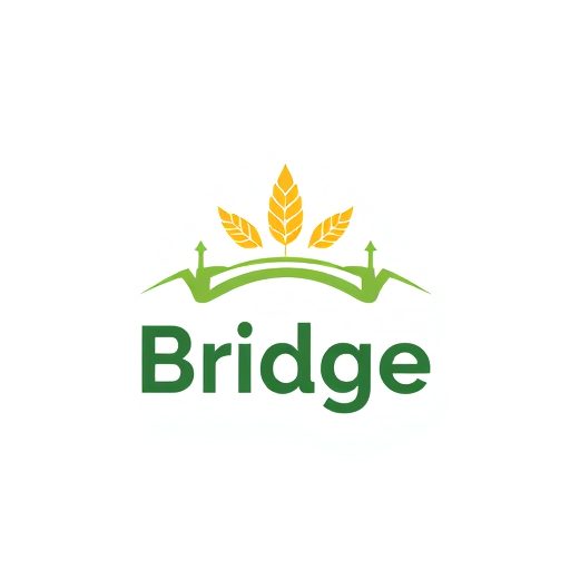 Professional logo design. Logo Design:"Design a modern, minimalistic logo for a mobile app called 'Bridge'. The app helps farmers order farm essentials like wheat, milk, and groceries quickly, similar to Instamart. The logo should combine elements of a bridge (symbolizing connection and trust) with soft agricultural motifs (like a wheat stalk or leaf). Use a clean geometric style, flat design, and bold, modern typography. Color palette should be fresh and approachable — shades of green for agriculture, with a touch of yellow or orange for energy and warmth. The design must look professional, scalable, and suitable as an app icon."