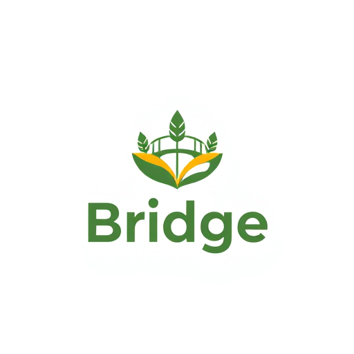 Professional logo design. Logo Design:"Design a modern, minimalistic logo for a mobile app called 'Bridge'. The app helps farmers order farm essentials like wheat, milk, and groceries quickly, similar to Instamart. The logo should combine elements of a bridge (symbolizing connection and trust) with soft agricultural motifs (like a wheat stalk or leaf). Use a clean geometric style, flat design, and bold, modern typography. Color palette should be fresh and approachable — shades of green for agriculture, with a touch of yellow or orange for energy and warmth. The design must look professional, scalable, and suitable as an app icon."