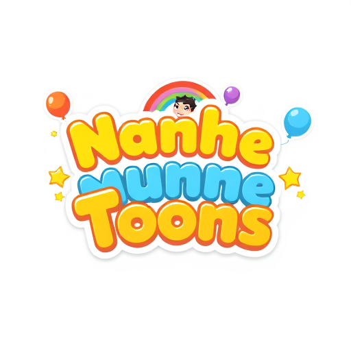 Professional logo design. "Design a 3D cartoon-style logo for a kids YouTube channel named Nanhe Munne Toons.Use bright and playful colors (yellow, red, blue, green).Text should be bubbly and rounded with a soft 3D look.Add two cute cartoon kids (boy and girl) smiling near the text.Include fun elements like balloons, stars, and rainbow.The style should be very cheerful, eye-catching, and modern.Background: transparent."