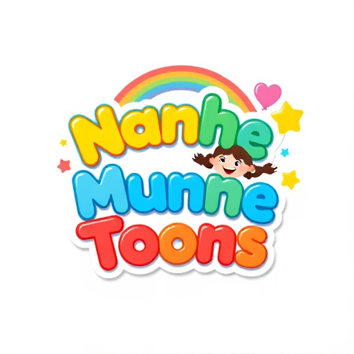 Professional logo design. "Design a 3D cartoon-style logo for a kids YouTube channel named Nanhe Munne Toons.Use bright and playful colors (yellow, red, blue, green).Text should be bubbly and rounded with a soft 3D look.Add two cute cartoon kids (boy and girl) smiling near the text.Include fun elements like balloons, stars, and rainbow.The style should be very cheerful, eye-catching, and modern.Background: transparent."