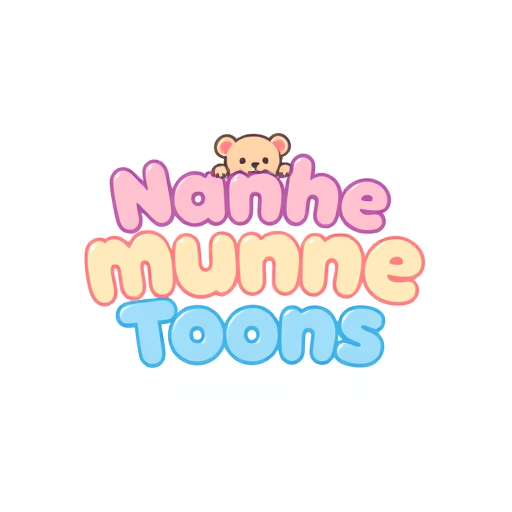 Professional logo design. "Create a minimal and cute logo for a kids channel called Nanhe Munne Toons.Use soft pastel colors like baby pink, sky blue, and light yellow.The text should be rounded and simple, easy to read for kids.Add a small cartoon mascot (like a teddy bear, bunny, or baby face) above or beside the text.Keep the design clean, flat, and modern, suitable for a YouTube channel icon.Background: white or transparent."