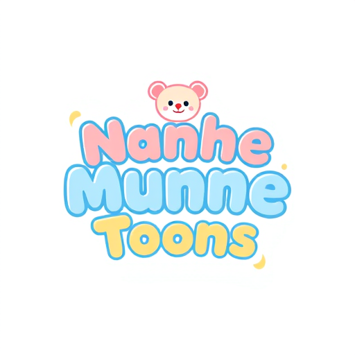 Professional logo design. "Create a minimal and cute logo for a kids channel called Nanhe Munne Toons.Use soft pastel colors like baby pink, sky blue, and light yellow.The text should be rounded and simple, easy to read for kids.Add a small cartoon mascot (like a teddy bear, bunny, or baby face) above or beside the text.Keep the design clean, flat, and modern, suitable for a YouTube channel icon.Background: white or transparent."
