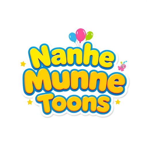Professional logo design. "Create a cute, colorful, and playful logo for a kids YouTube channel named Nanhe Munne Toons. The logo should feature:Bright cartoon-style text with rounded bubbly letters.Fun, cheerful colors like yellow, pink, blue, and green.A pair of smiling cartoon kids (one boy and one girl) playing or holding balloons.Elements like stars, rainbow, or small animals (like a bunny or teddy) around the text to make it lively.Style should be 3D cartoonish, modern, and very eye-catching for children.Background should be clean, preferably transparent or white, so it looks good on YouTube profile and thumbnails."