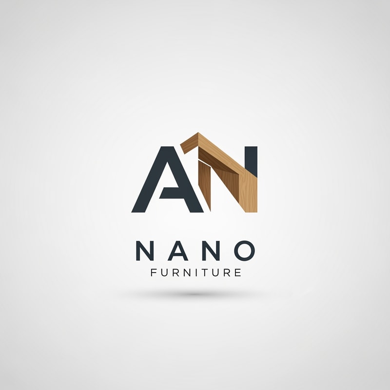 A minimalist brand logo for a furniture company featuring the letters  NAMED  NANO FURNITURE integrated into a sleek, architectural icon — Centered, balanced composition with the text "AN" as the primary focal point, A sophisticated palette of matte charcoal gray and warm oak wood tones, Clean and professional mood with soft, diffused studio lighting, Modern vector graphic design with a focus on negative space and high-end structural lines, Keep text/logos/labels "AN" EXACTLY unchanged; no rewriting, redrawing, correcting, or adding any text; avoid any complex shadows or gradients, Presented on a solid, neutral white background.