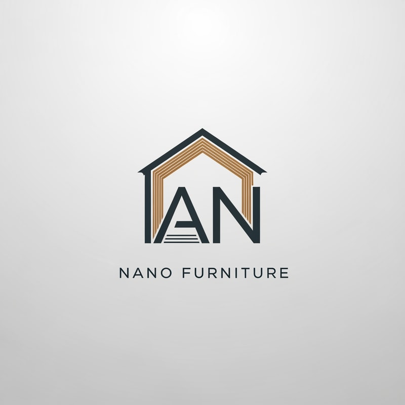 A minimalist brand logo for a furniture company featuring the letters NAMED NANO FURNITURE integrated into a sleek, architectural icon — Centered, balanced composition with the text "AN" as the primary focal point, A sophisticated palette of matte charcoal gray and warm oak wood tones, Clean and professional mood with soft, diffused studio lighting, Modern vector graphic design with a focus on negative space and high-end structural lines, Keep text/logos/labels "AN" EXACTLY unchanged; no rewriting, redrawing, correcting, or adding any text; avoid any complex shadows or gradients, Presented on a solid, neutral white background.