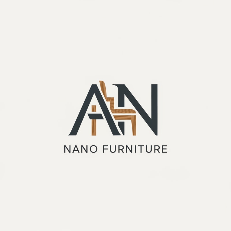 A minimalist brand logo for a furniture company featuring the letters NAMED NANO FURNITURE integrated into a sleek, architectural icon — Centered, balanced composition with the text "AN" as the primary focal point, A sophisticated palette of matte charcoal gray and warm oak wood tones, Clean and professional mood with soft, diffused studio lighting, Modern vector graphic design with a focus on negative space and high-end structural lines, Keep text/logos/labels "AN" EXACTLY unchanged; no rewriting, redrawing, correcting, or adding any text; avoid any complex shadows or gradients, Presented on a solid, neutral white background.