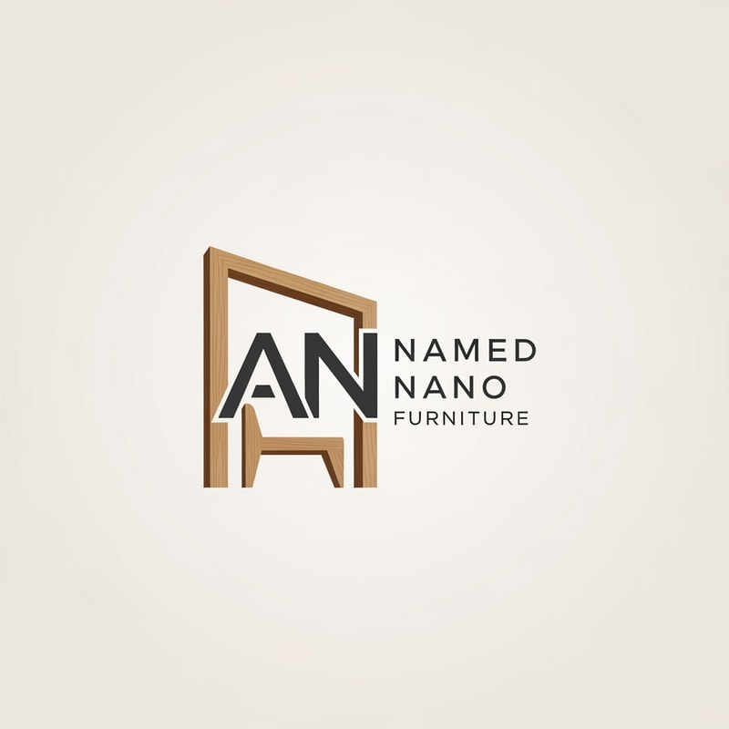 A minimalist brand logo for a furniture company featuring the letters  NAMED  NANO FURNITURE integrated into a sleek, architectural icon — Centered, balanced composition with the text "AN" as the primary focal point, A sophisticated palette of matte charcoal gray and warm oak wood tones, Clean and professional mood with soft, diffused studio lighting, Modern vector graphic design with a focus on negative space and high-end structural lines, Keep text/logos/labels "AN" EXACTLY unchanged; no rewriting, redrawing, correcting, or adding any text; avoid any complex shadows or gradients, Presented on a solid, neutral white background.