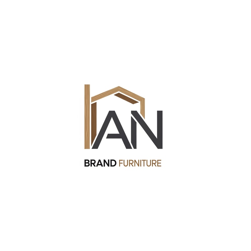 A minimalist brand logo for a furniture company featuring the letters NAMED NANO FURNITURE integrated into a sleek, architectural icon — Centered, balanced composition with the text "AN" as the primary focal point, A sophisticated palette of matte charcoal gray and warm oak wood tones, Clean and professional mood with soft, diffused studio lighting, Modern vector graphic design with a focus on negative space and high-end structural lines, Keep text/logos/labels "AN" EXACTLY unchanged; no rewriting, redrawing, correcting, or adding any text; avoid any complex shadows or gradients, Presented on a solid, neutral white background.