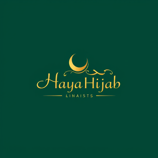 Professional logo design. Design an elegant and minimal premium logo for a modest wear brand named Haya Hijab. Use a luxurious emerald green background with golden typography and accents with arabic inspired calligraphy. The logo should feature a clean, modern serif or Arabic-inspired font for the text. Integrate subtle elements such as a crescent moon, flowing hijab silhouette, or abstract fabric lines to symbolize grace and modesty. Keep the design minimal yet stylish, focusing on sophistication and luxury branding suitable for high-end fashion.