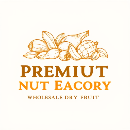 Professional logo design. this is the logo for Premium Nut FactoryThe logo features several nuts and legumes in a sketch-like, golden-brown style, including what looks like peanuts and some shelled seeds. Below the main company name, the tagline reads: WHOLESALE DRY FRUIT
