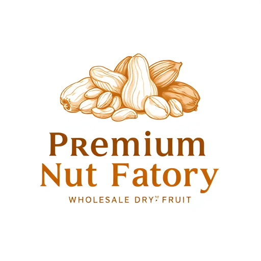 Professional logo design.  this is the logo for Premium Nut FactoryThe logo features several nuts and legumes in a sketch-like, golden-brown style, including what looks like peanuts and some shelled seeds. Below the main company name, the tagline reads: WHOLESALE DRY FRUIT