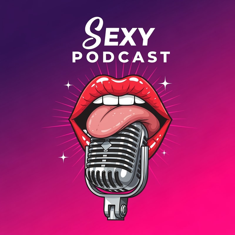 Sexy podcast logo illustration template. mouth licking microphone