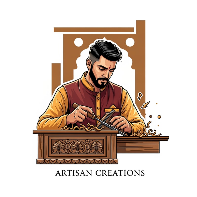 generate an logo of a indian man making furniture