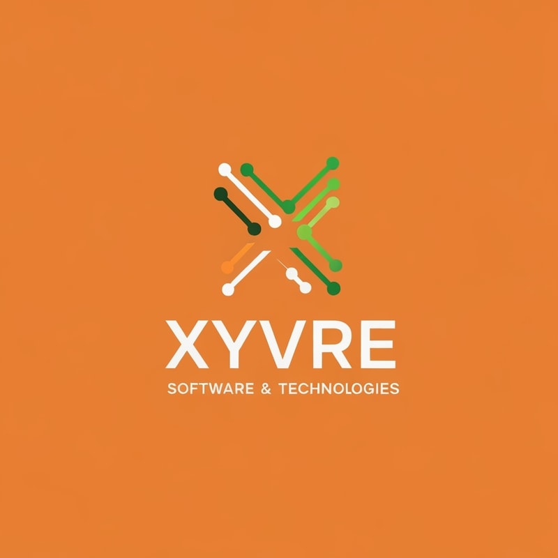 Professional logo design. Minimalist logo for a futuristic technology company named "Xyvre Software & Technologies": Abstract geometric representation of interconnected data streams, Saffron, White, and Green color palette. Clean sans-serif typography, Sleek and modern design, sharp lines and subtle gradients, solid background.