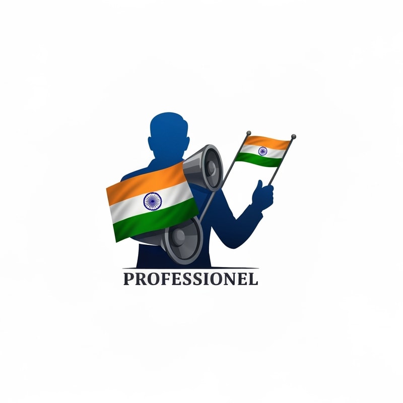 Professional logo design. a person with a speaker and on the person image attached a indian flag